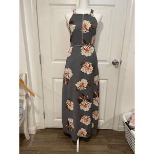Zesica‎ Open Back Tie Gray Floral Maxi Dress Halter Lightweight Flowy Long S